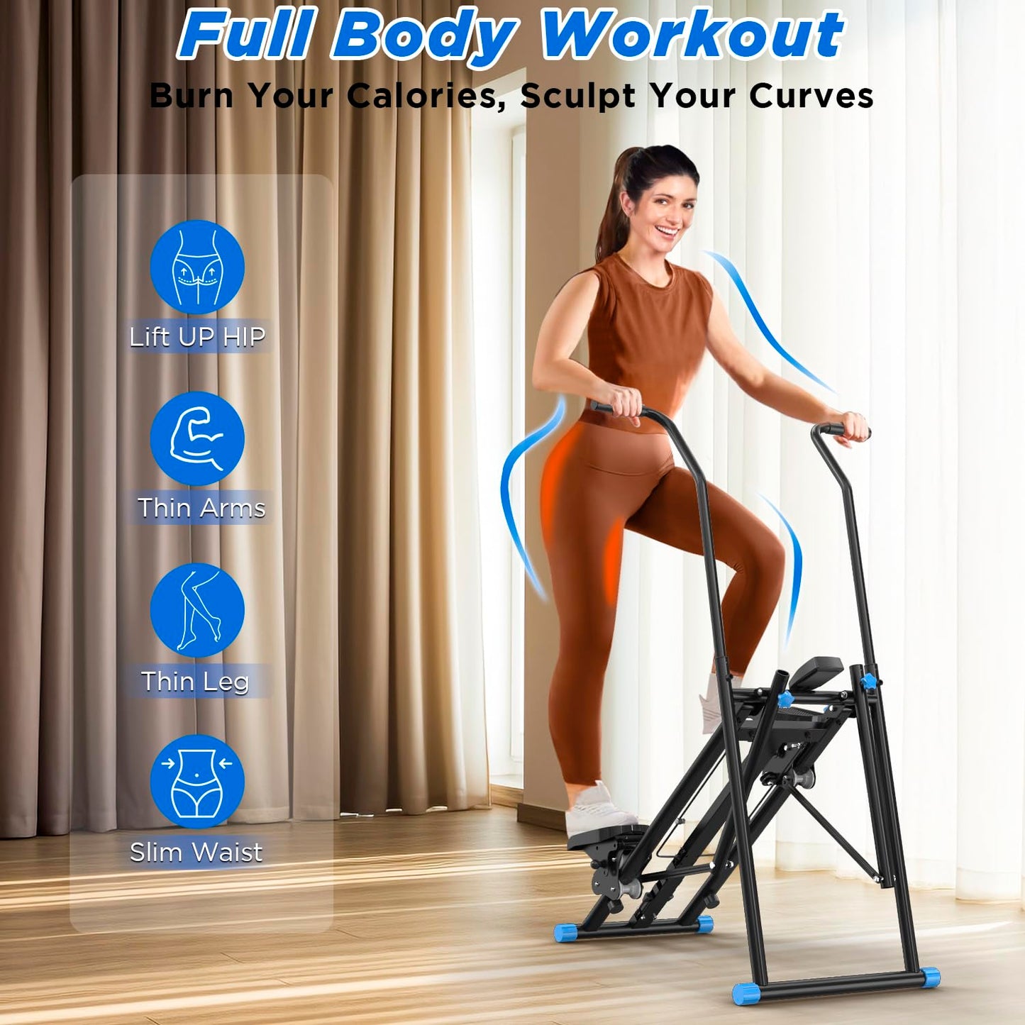 Stair Stepper for Home,Stair Climber Foldable,Large Pedal Vertical Climber Machine for Full-Body Workout,Steppers for Exercise at Home with 300LBS Loading Capacity (Two Handle-Black)