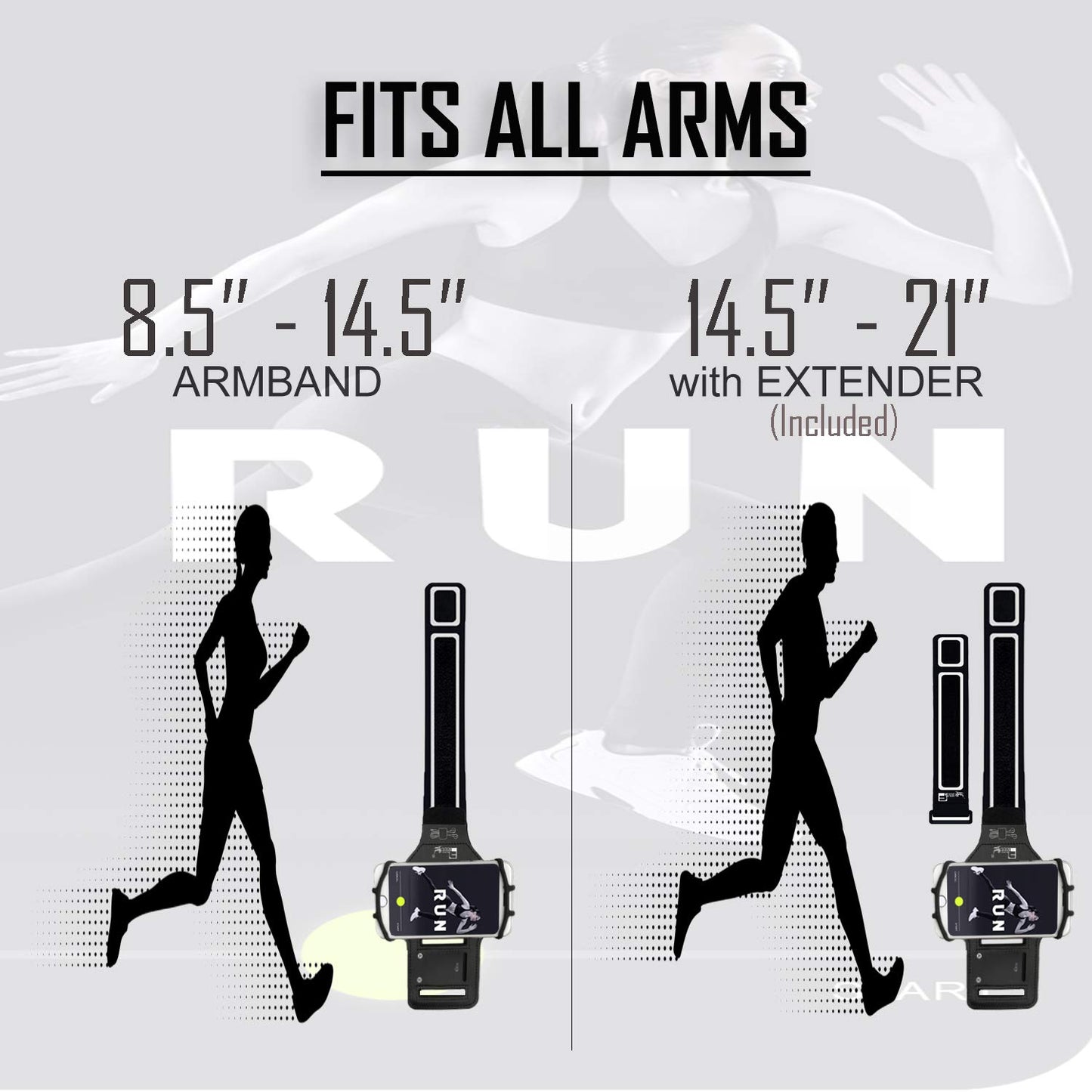 RevereSport Universal iPhone Running Armband (17/16/15/14/13/12/11/10/X/XR/SE/Air/Plus/Max/Pro). Phone Holder Case