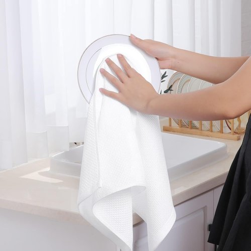 Homaxy Kitchen Dish Towels - 100% Cotton Waffle Weave, Ultra Soft & Absorbent, 13 x 28 Inches, 6-Pack | White