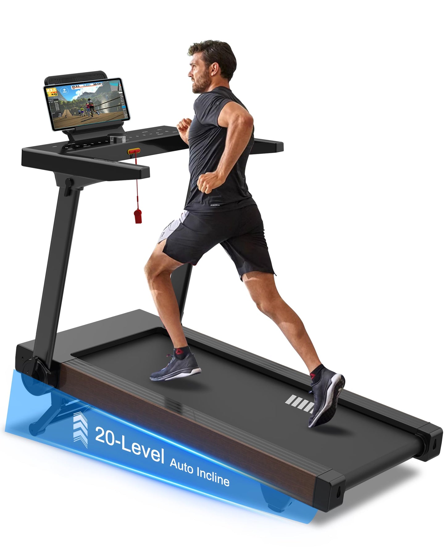 BORGUSI Foldable Treadmill with Auto Incline - 4 Hp 18.9 Inch Wide Treadmills for Home Seniors, 400 Lb Capacity, Backlit Knob Led Display, Shock Absorbent, Bluetooth App and Speaker, 12 Mph Speed