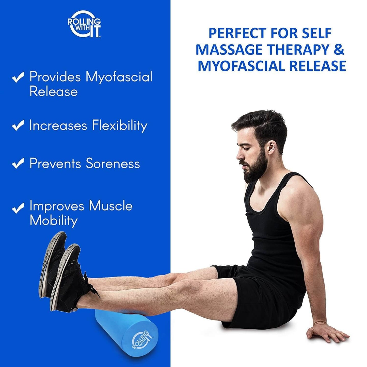 Rolling With It Foam Roller with High Density for Physical Therapy, Muscle Roller for Exercise and Muscle Recovery, Eco-Friendly Back Roller, Firm and Smooth Surface Massage Roller, Size: 18 inches