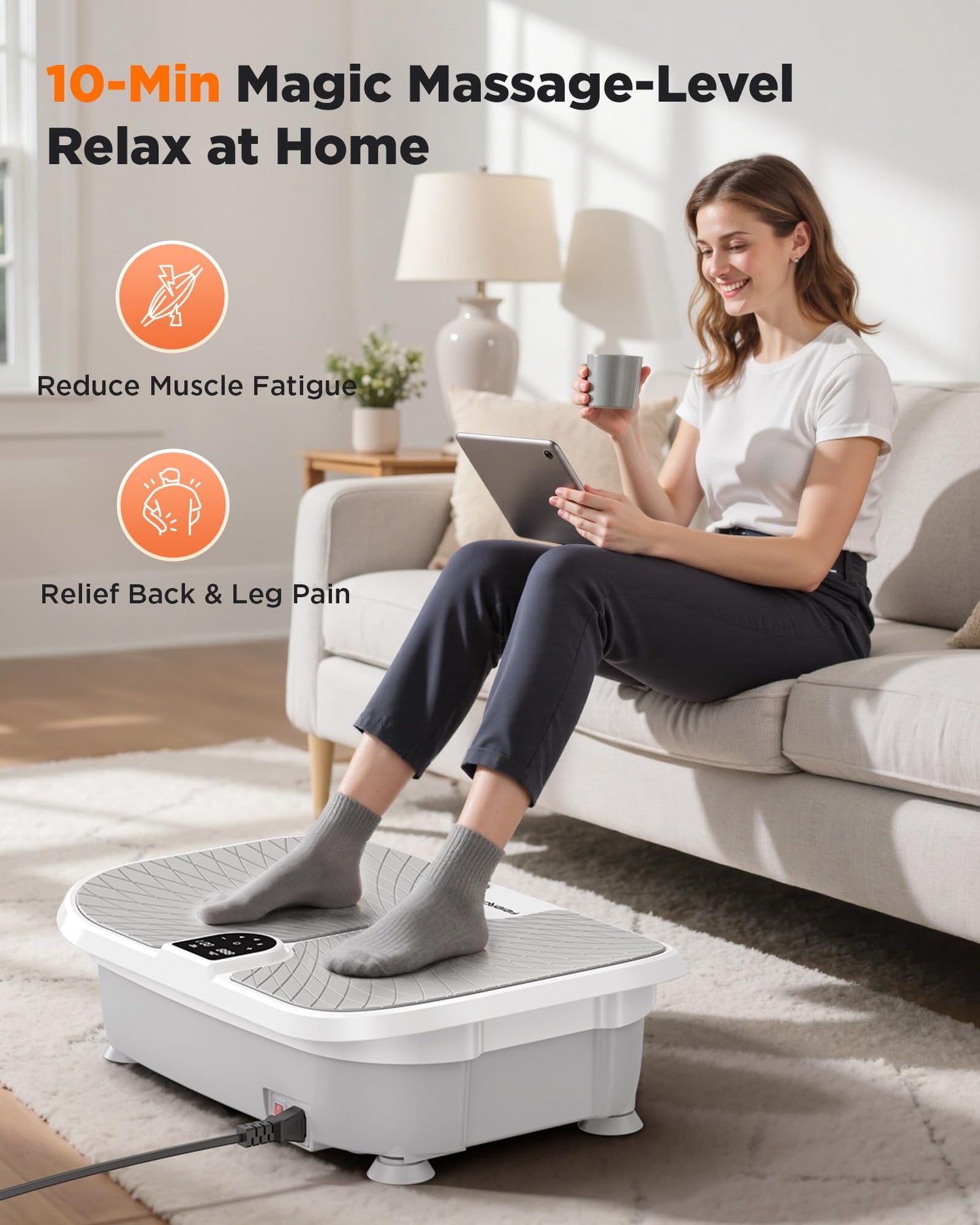 FEIERDUN Vibration Plate Exercise Machine, 400 LBS Capacity Vibration Plate for Lymphatic Drainage, Max Space for Whole-Body Workout & Relaxation at Home-Grey