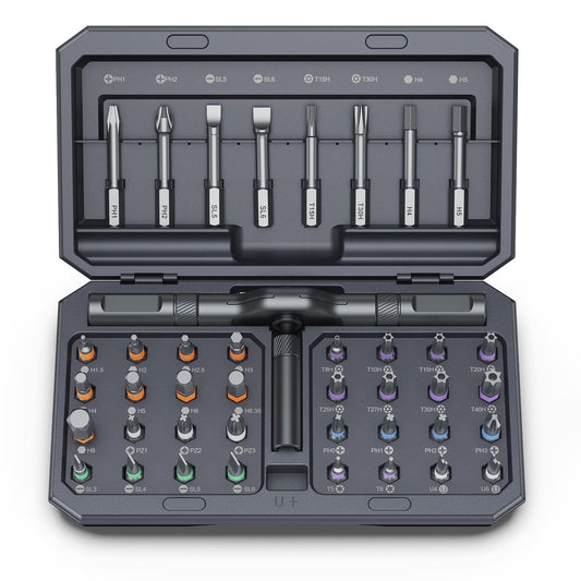 Bomivoi 42 in 1 Magnetic Screwdriver Set, DIY Ratchet Screwdriver Set, Multi Bit Magnetic Drive Set with Detachable Ratchet Handle, Portable Compact Repair Tool Kit for Furniture Computer Bicycle Gray
