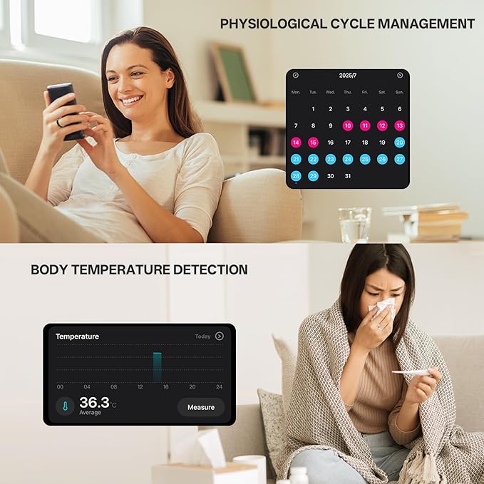 Smart Ring with Vibration Alerts, health tracker ring with Body Temperature Monitor, Heart Rate, Sleep & Fitness Tracking, Waterproof Activity Ring for Men & Women, No App Fees (Rose Gold, 6#)
