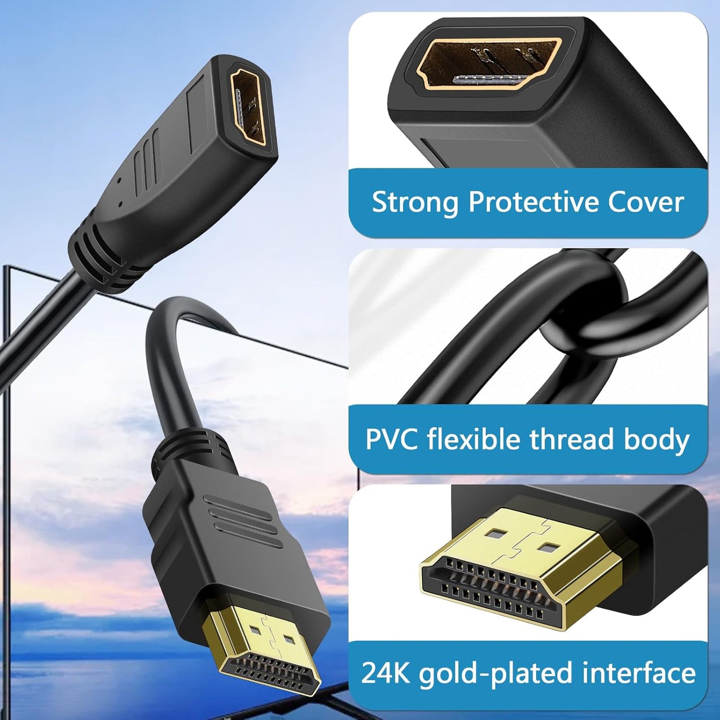 SAISN 5 2 Pack 1080P HDMI Extension Cable Feet, HDMI Extender Cable High Speed HDMI Male to Female Adapter Cable HDMI