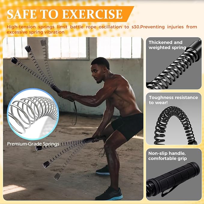 2PCS Ropeless Battle Ropes, Portable Workout Ropes for Home Gym Home Workout, HIIT Workouts Low-Impact Cardio Training Strength Training Core Muscle Building, Men Women