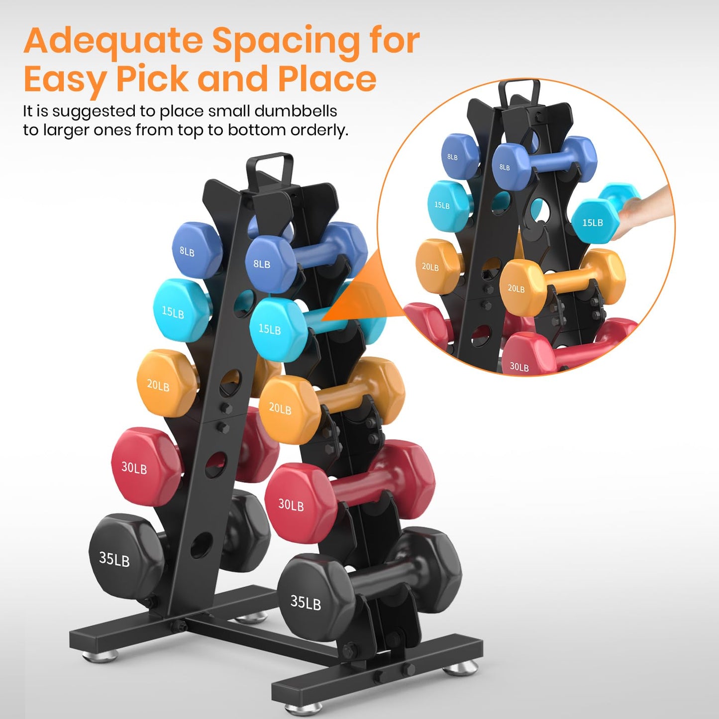 TomCare Dumbbell Rack Stand Only, 5 Tier Weight Rack for Home Gym Metal Compact A-Frame Dumbell Holder for Dumbell Set (5-35 LB), Weight Storage Holder with Handle (Stand Only)