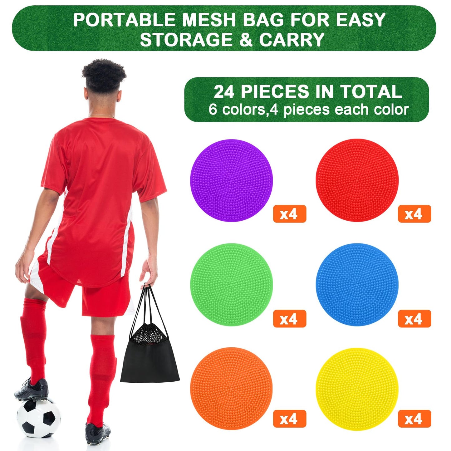 TuXHui Poly Spots Spot Markers for Gym Floor 4.72inch 24 Pcs Non-Slip Rubber Floor Dots Round Agility Markers Flat Cones for Sports Soccer Basketball PE Training, Dance, Classroom