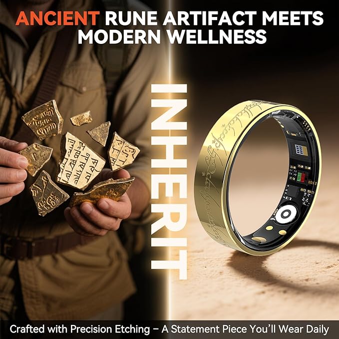 Ultra Smart Ring for Women Men,Health Fitness Tracker with Sleep/Blood Pressure/Oxygen Monitoring, Heart Rate & Activity Tracking,IP68 Waterproof, 5+Day Battery,No Subscription Fee 1-Gold 9