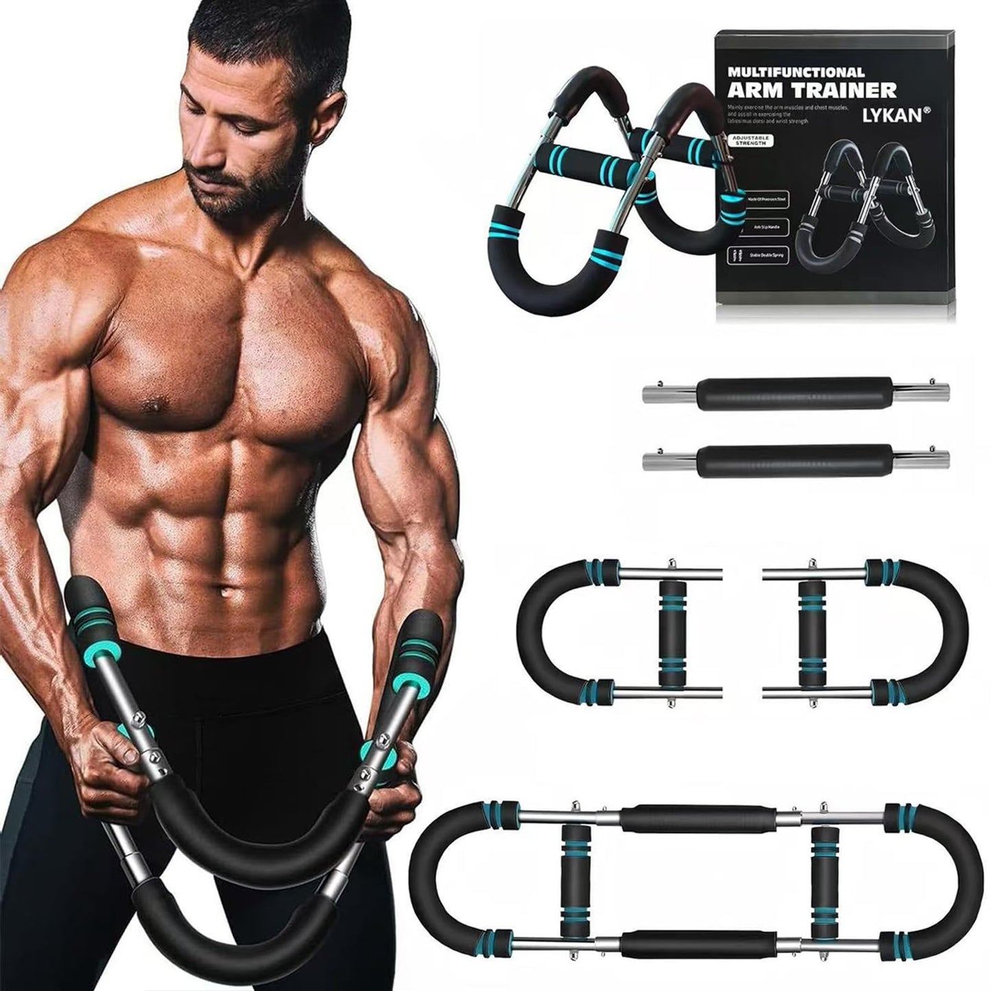 Twister Arm Trainer, 40-100lb Adjustable Chest Workout Equipment, Arm Trainer, Twister Arm Trainer, Portable Power Twister Bar, Detachable Design Fitness Anywhere (Blue)