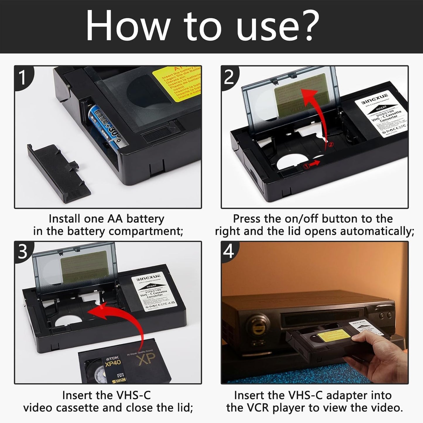 Bingxue 2026 Cassette 12mm Cassette Updated VHS C Adapter, SVHS VHS-C to VHSC, VHSC Tapes Camcorders Motorized for VCR