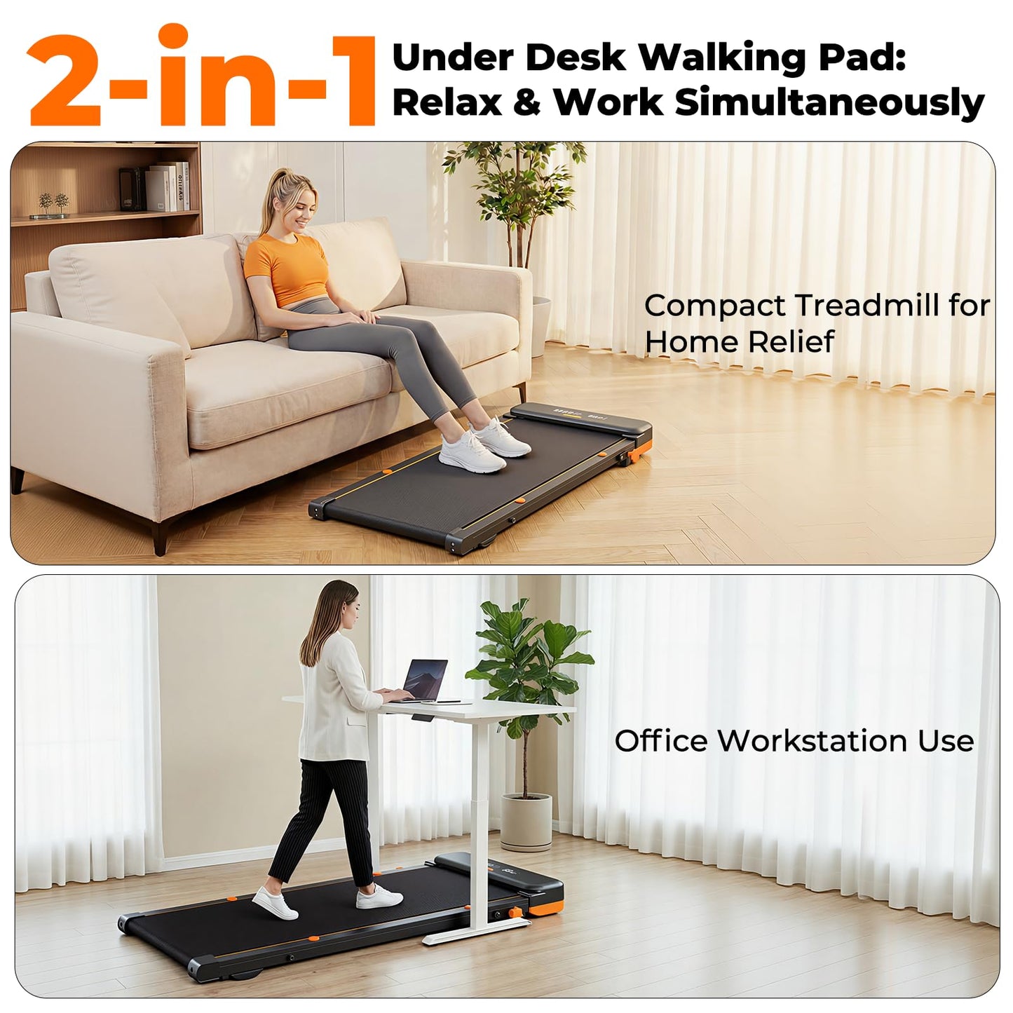 JAGJOG 4 in 1 Walking Pad with Incline, Vibration Plate with Handle Bar, Under Desk Treadmill for Home Small Spaces, Foldable Treadmill with Wristband Remote, LED Display & App（Black）