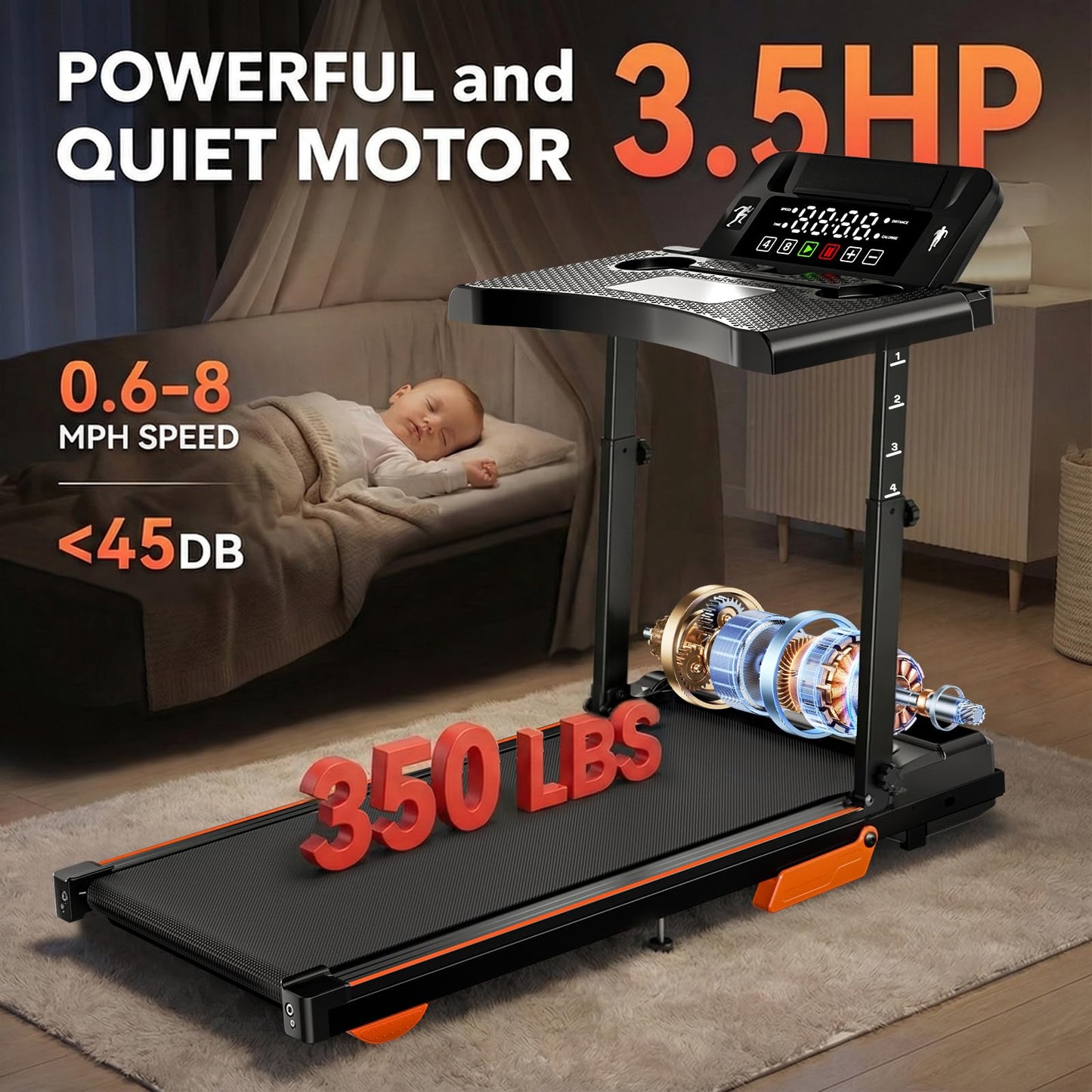 Walking Pad Treadmill with Desk Workstation, 12% Incline Treadmills for Home Office, 350lbs Capacity, 3.5H(XL)