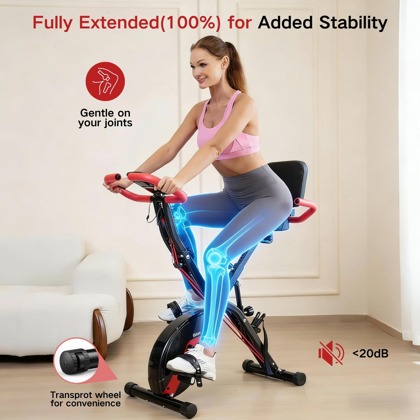 BARWING Stationary Exercise Bike for Home Workout, 5 IN 1 Foldable Indoor Cycling Bike for Seniors, 350LB Capacity, 16-Level Magnetic Resistance, Comfortable Seat Backrest