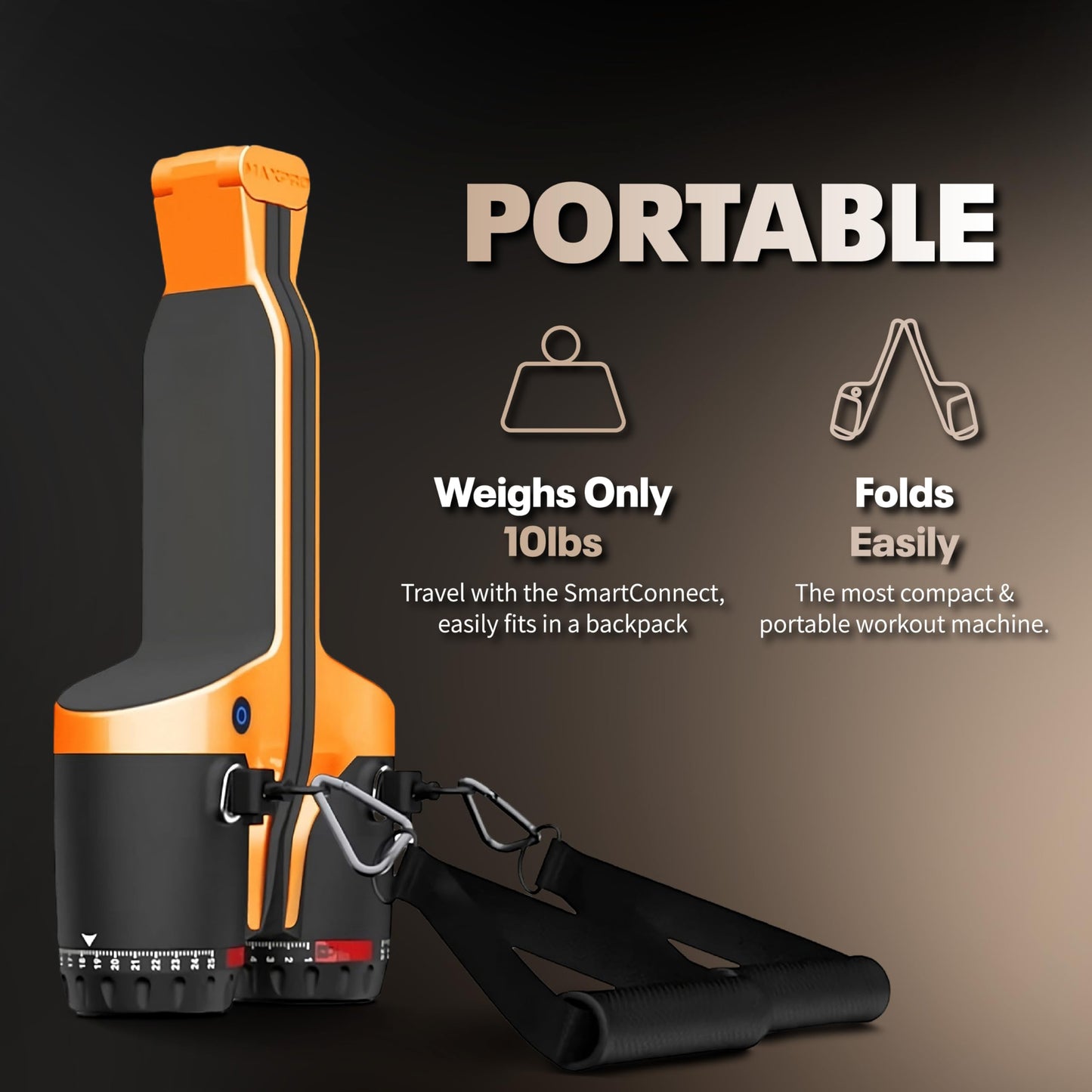 MAXPRO: Portable Smart Cable Gym | As Seen on Shark Tank | All-in-One Machine with Bluetooth and Free APP | Exercise Anywhere - Outdoors, Camping, Travel | 5-300lbs Resistance | Sport Orange