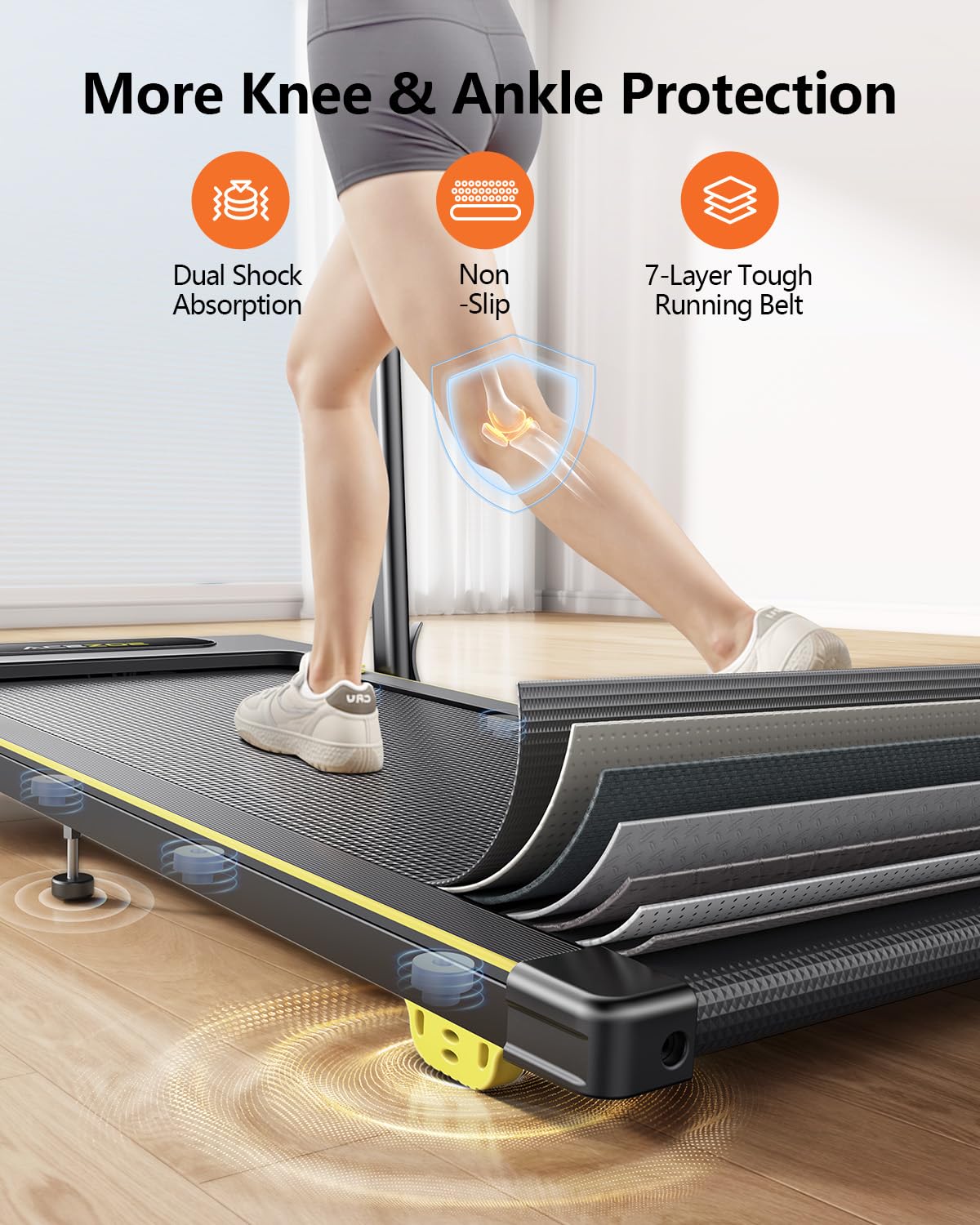 Acezoe 3 in 1 Under Desk Treadmill with Incline, Walking Pad with Removable Desk Workstation, Adjustable Height for Different Need, 300lbs Capacity, Foldable Compact for Home Small Office,Yellow