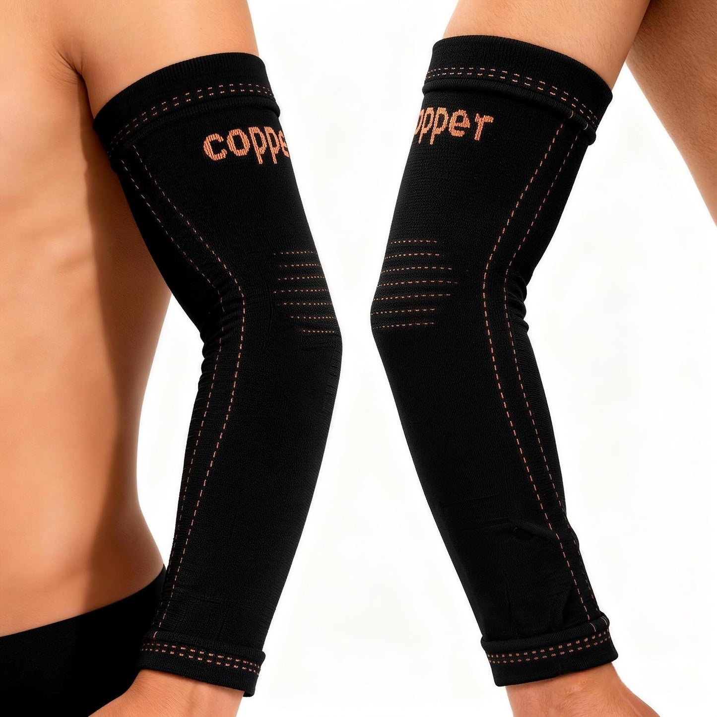 JIQUD Arm compression Sleeve (1 Pair),Copper Elbow Compression Sleeve,Elbow Brace for Tennis Elbow Tendonitis,Full Arm Sleeve for Men & Women,Sports Support & Recovery (Black, Medium)
