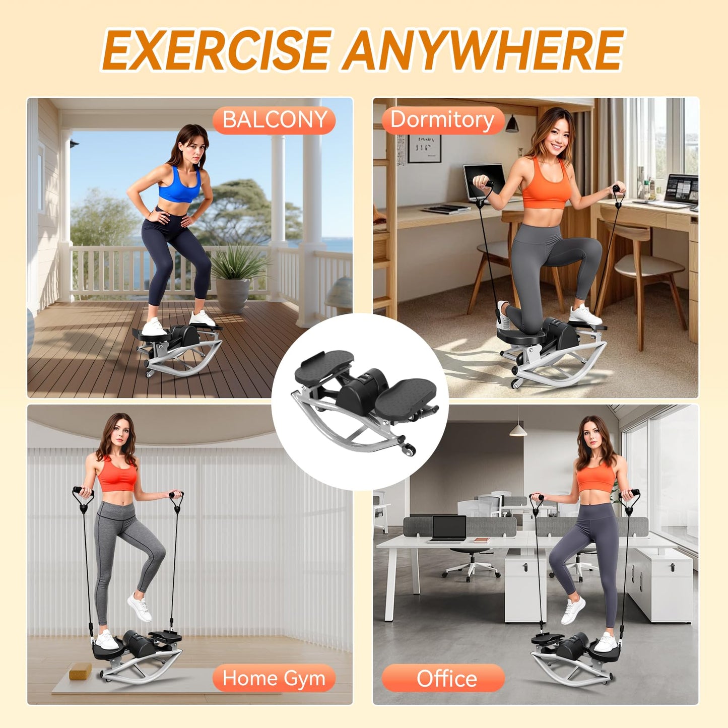 Rock Stepper with Digital Monitor, Low-Impact Compact Rock Stepper Side to Side with Resistance Bands, 360 LBS Weight Capacity, Portable Stair Stepper for Home, Apartment, Dormitory, Office
