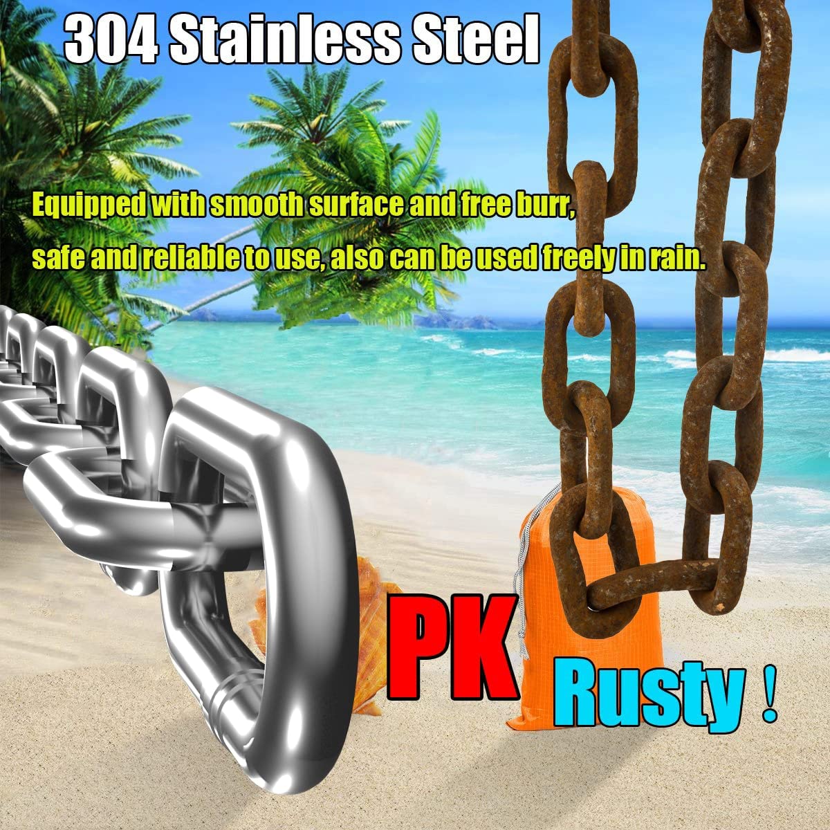 Stainless Steel Chain, Lsqurel 6.5ft Metal Chain Link Chain 3/16in Heavy Duty Chain Utility Chain Jack Chain for Home Outdoor Camping Hanging etc (3/16in-6.5ft)