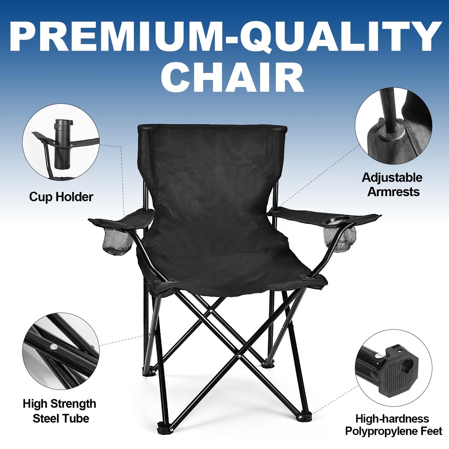 WEIDIORME 2 Pack Lightweight Camping Chairs for Adults & Teens, 250LBS Capacity Foldable Portable Chairs with Carry Bag, Compact Design for Camping, Beach, Picnics, and Outdoor Events