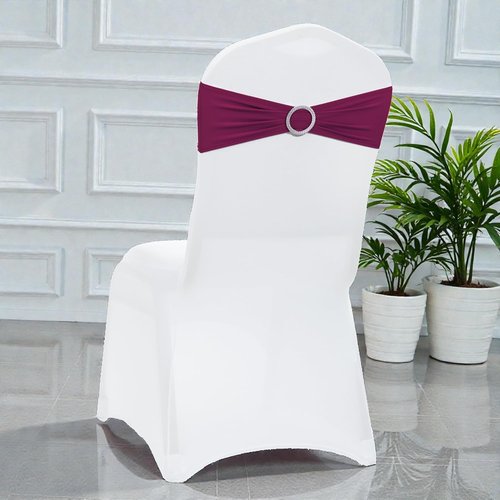 MDS Premium Spandex Chair Sashes - Stretchy Bow Covers with Buckle Slider | Pack of 10 - Eggplant