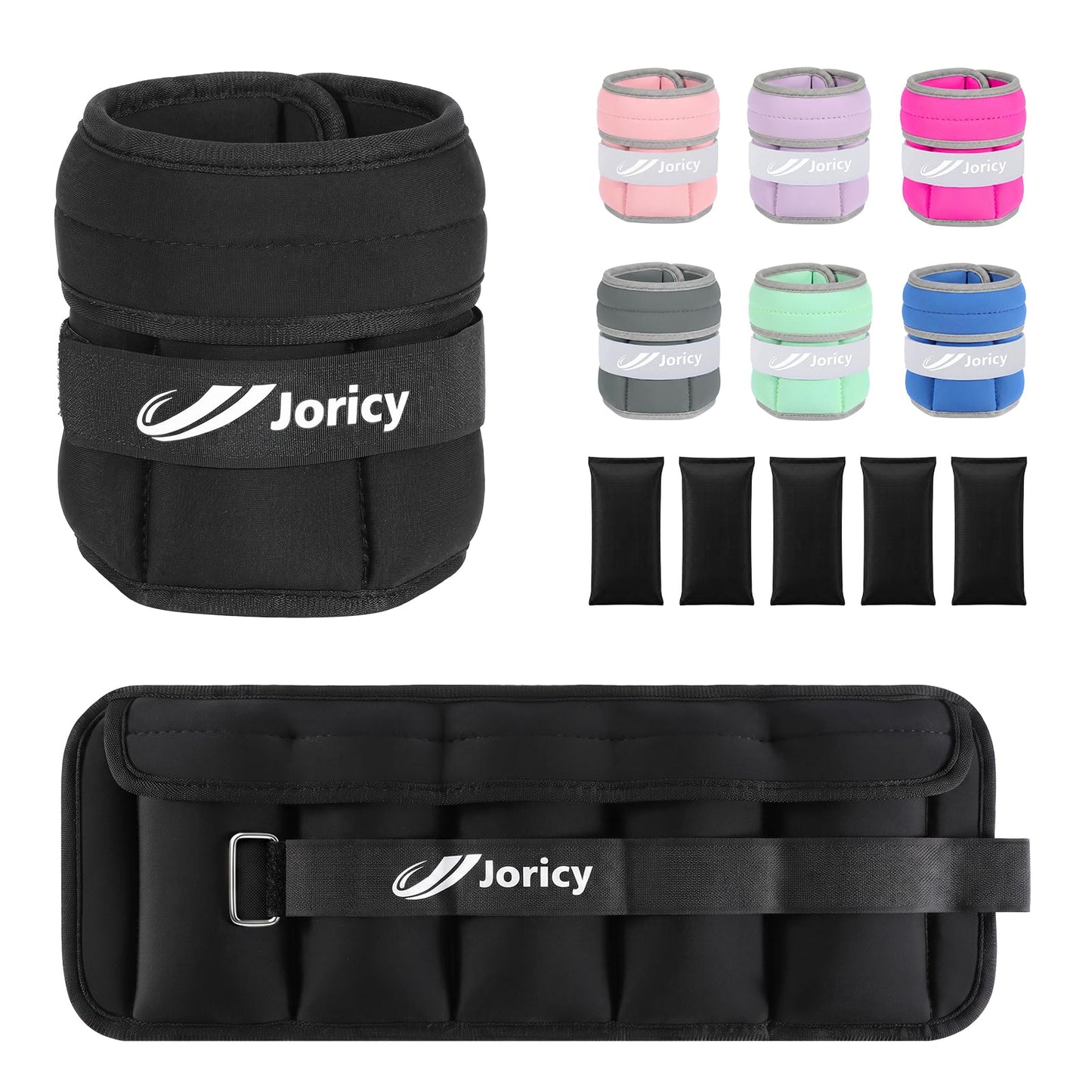 Adjustable Ankle Weights for Women Men 1-5 LBS 1 Pair Wrist Leg Arm Weights with Removable Weight, Strength Training Weight for Jogging, Walking, Running, Fitness, Gym Workout, Black