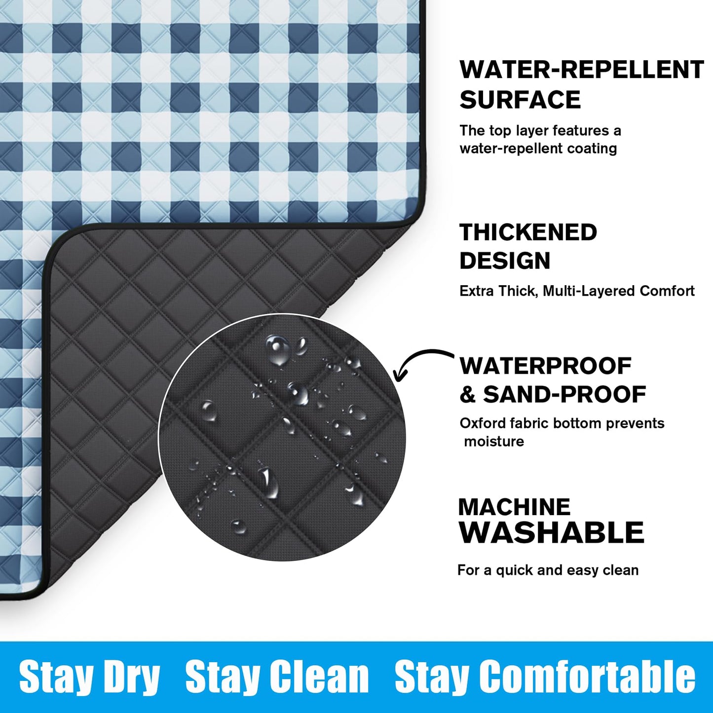 TigeJoy Extra Large Picnic Blanket Waterproof Foldable 80''x80'', Outdoor Picnic Mat Beach Blanket Sandproof for Park, Grass, Travel, Hiking, Camping Essentials, Gingham Picnic Blanket