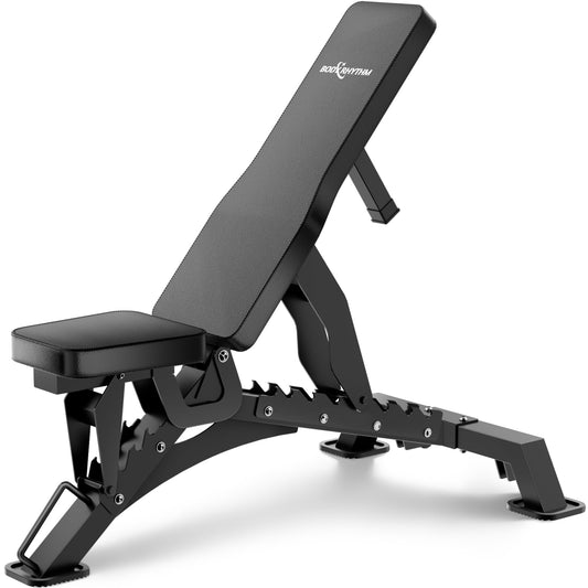BODYRHYTHM Commercial-grade Weighted Bench, 1300LBS Weight Capacity Strength Training Bench, Heavy-duty Adjustable Workout Bench for Garage and Home Gym Workouts, Weight Lifting, and Bench Press. (Black)