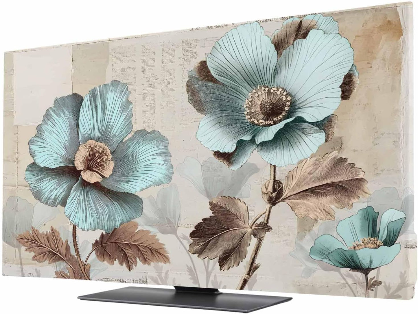 Singingin 32 Inch, Blue Broccoli TV Dust Cover Vintage Flowers Victorian Style Computer Monitor Cover Dustproof