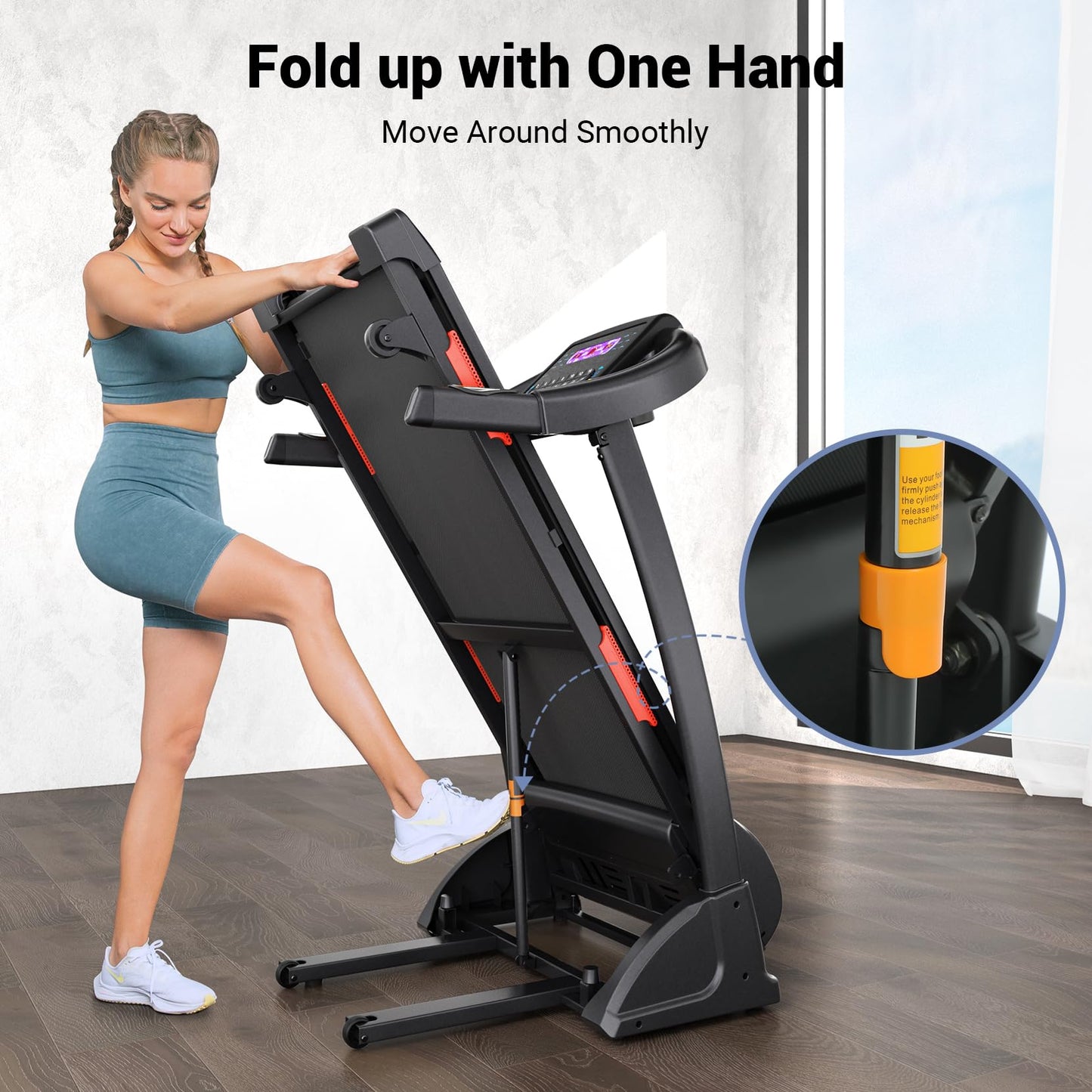 THERUN Incline Treadmill, Treadmills for Running and Walking, 300 lbs Weight Capacity Folding Treadmill with 0-15% Auto Incline, Wide Belt, 3.5HP, App, Heart Rate, Red