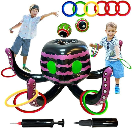 GIFTEXPRESS Sea Creature Octopus Ring Toss Game 4-in-1 – Halloween Candy Bowl, Basketball Hoop, Pool Toy & Spooky Party Décor for Kids & Adults, Indoor/Outdoor Water Game