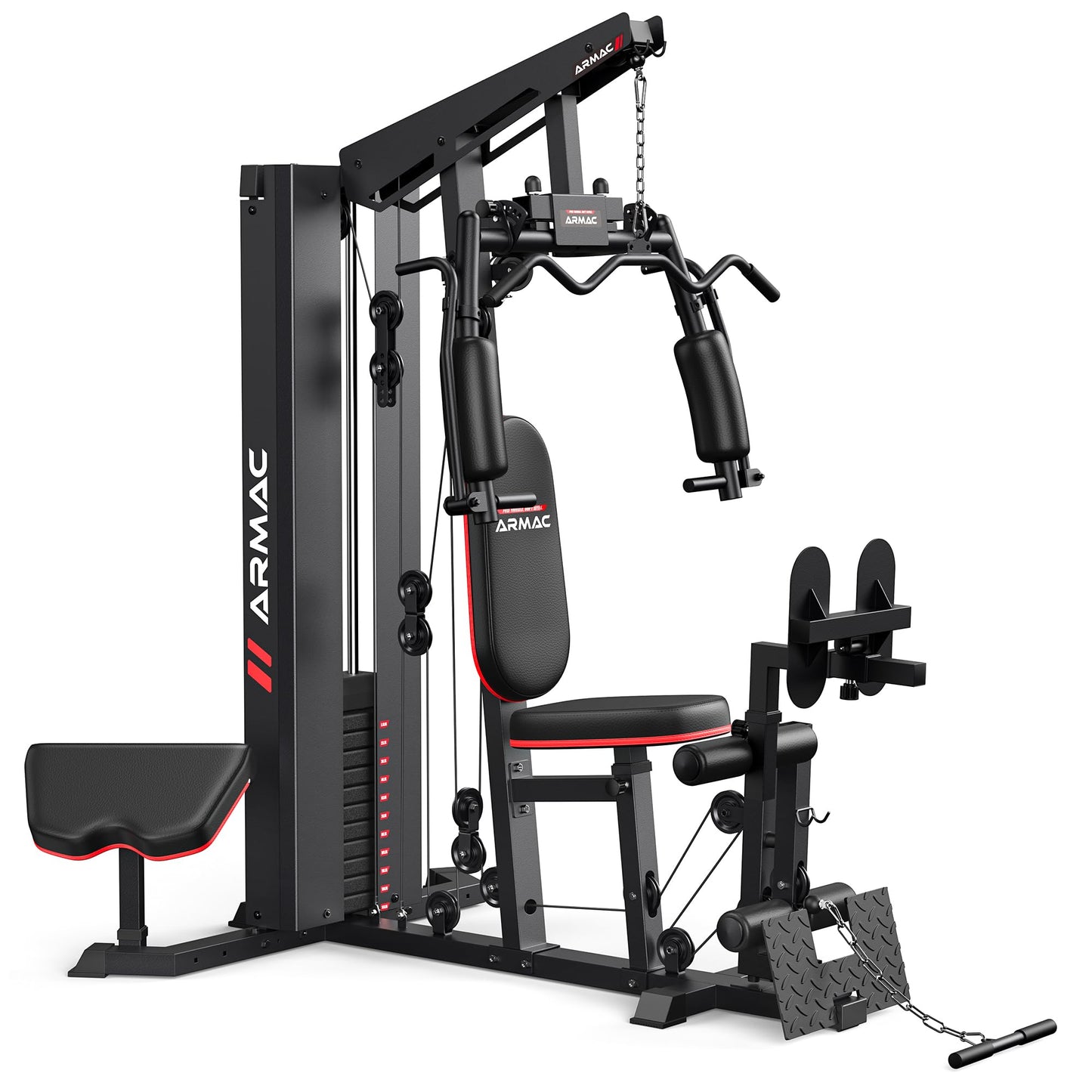 Sportsroyals Home Gym, Multifunctional Gym Equipment, Workout Equipment with 150LBS Weight Stack, for Leg Press, LAT Pull Down, Chest Presses (AR-RED)
