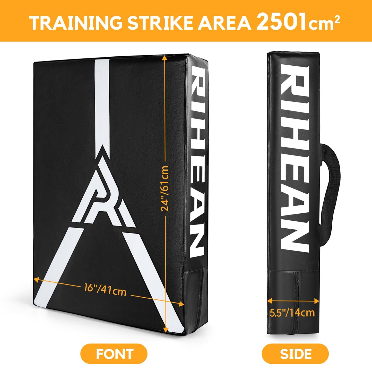 RIHEAN Martial Arts Kicking Shields - Kick Pad for Muay Thai, Taekwondo, Football, Basketball, Hockey Training - Denser Foam, Eco-Friendly PVC Leather Cover - Kick Shield Black