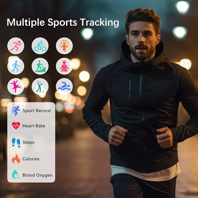 Smart Health Rings for Women Men, Fitness Tracker with Heart Rate, Blood Oxygen, HRV, Sleep Tracker, Step Tracker, No Subscription Fee, IP68 Waterproof Smart Ring for iphone & Android (Black 9#)