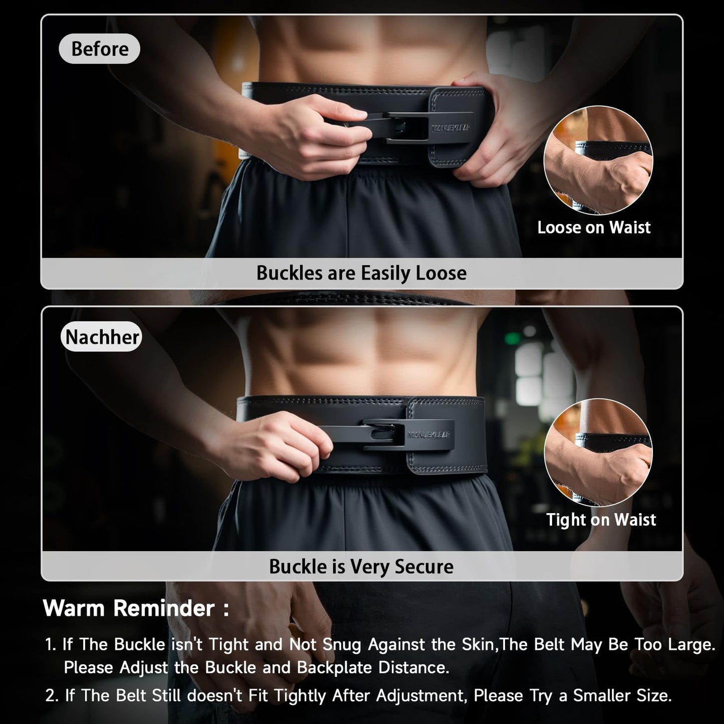 MANUEKLEAR 10mm Thick & 4inch Wide Weight Lifting Belt Lever, Lever Belt Weightlifting for Men and Women, Powerlifting Lever Gym Belt for Squat Deadlift Workout (Black, M(29-35inches))