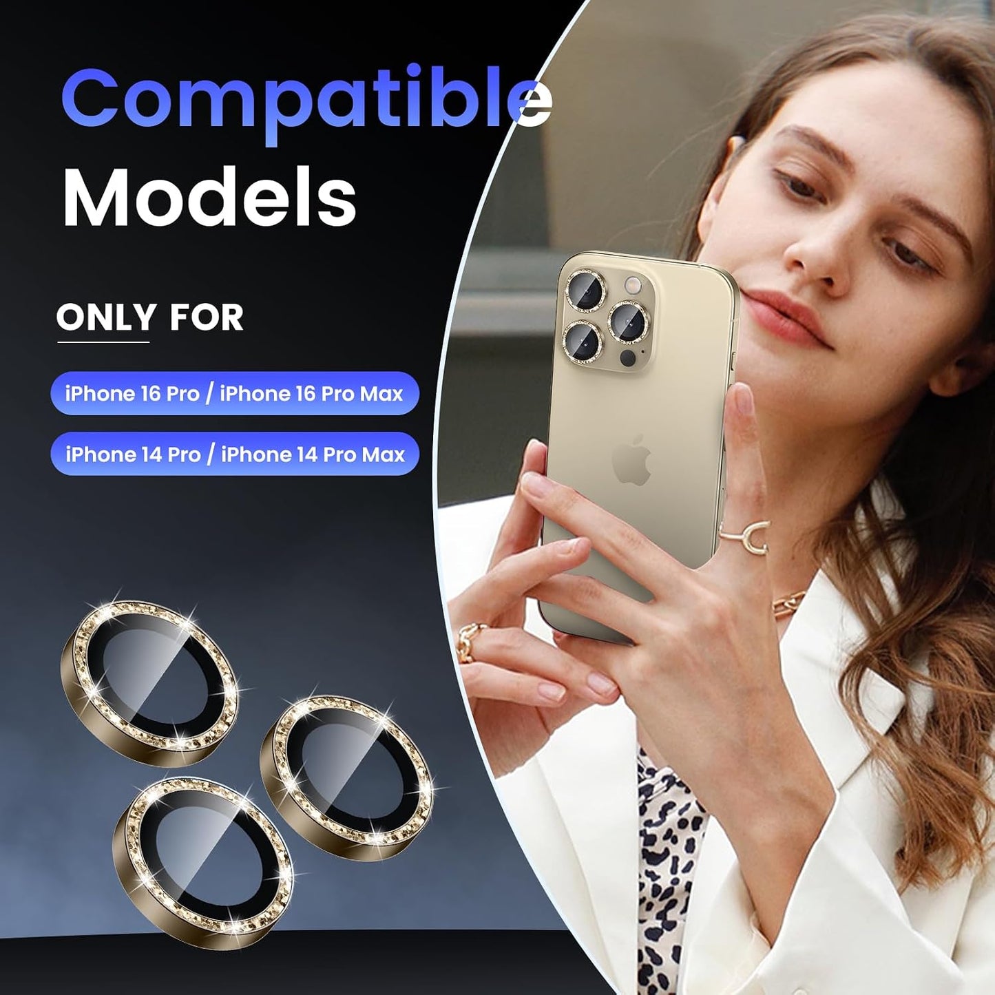 16 Max/16 Pro/14 Max/14 Tensea Camera Lens Protector Compatible for iPhone Pro Pro Pro, Metal Aluminum Alloy Tempered