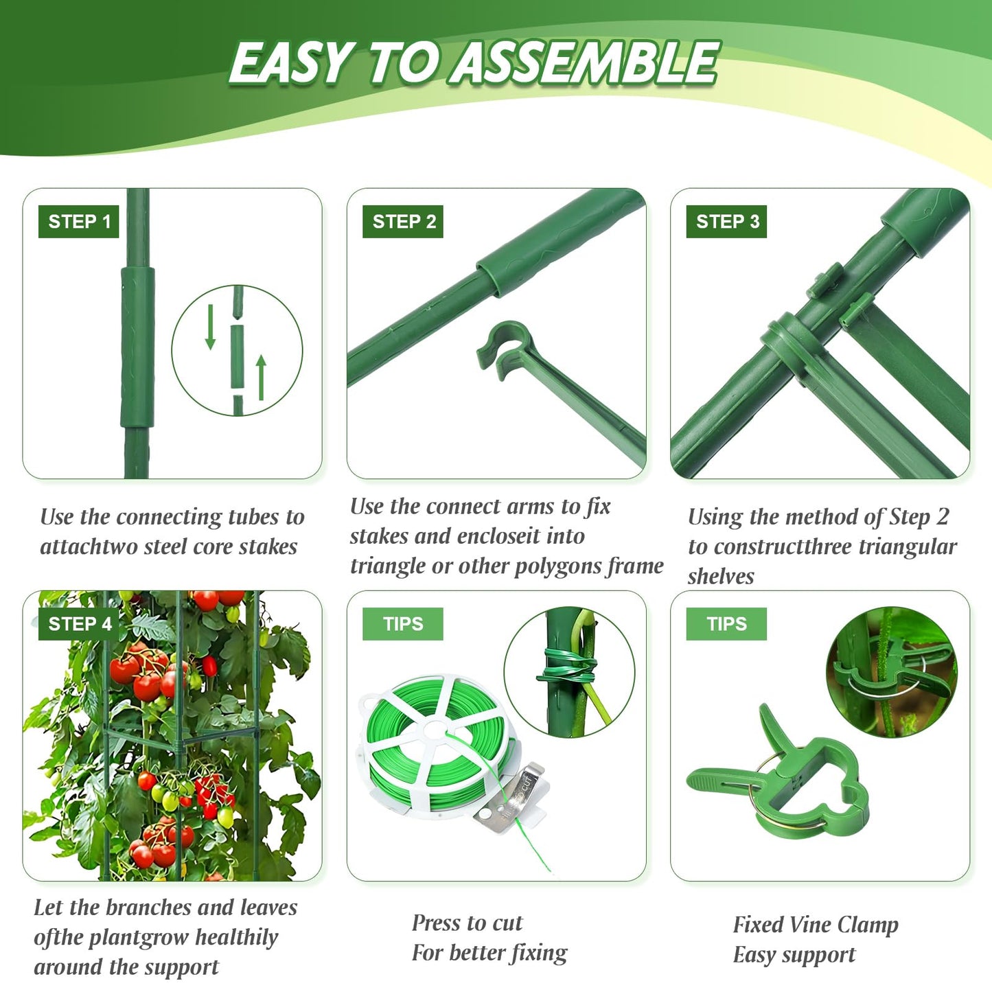 Tomato Cage, Tomato Plant Support Trellis for Garden & Pots, Rust-Resistant Tomato Cages for Climbing Vegetables Plants Flowers, 3 Pack - 48-Inch