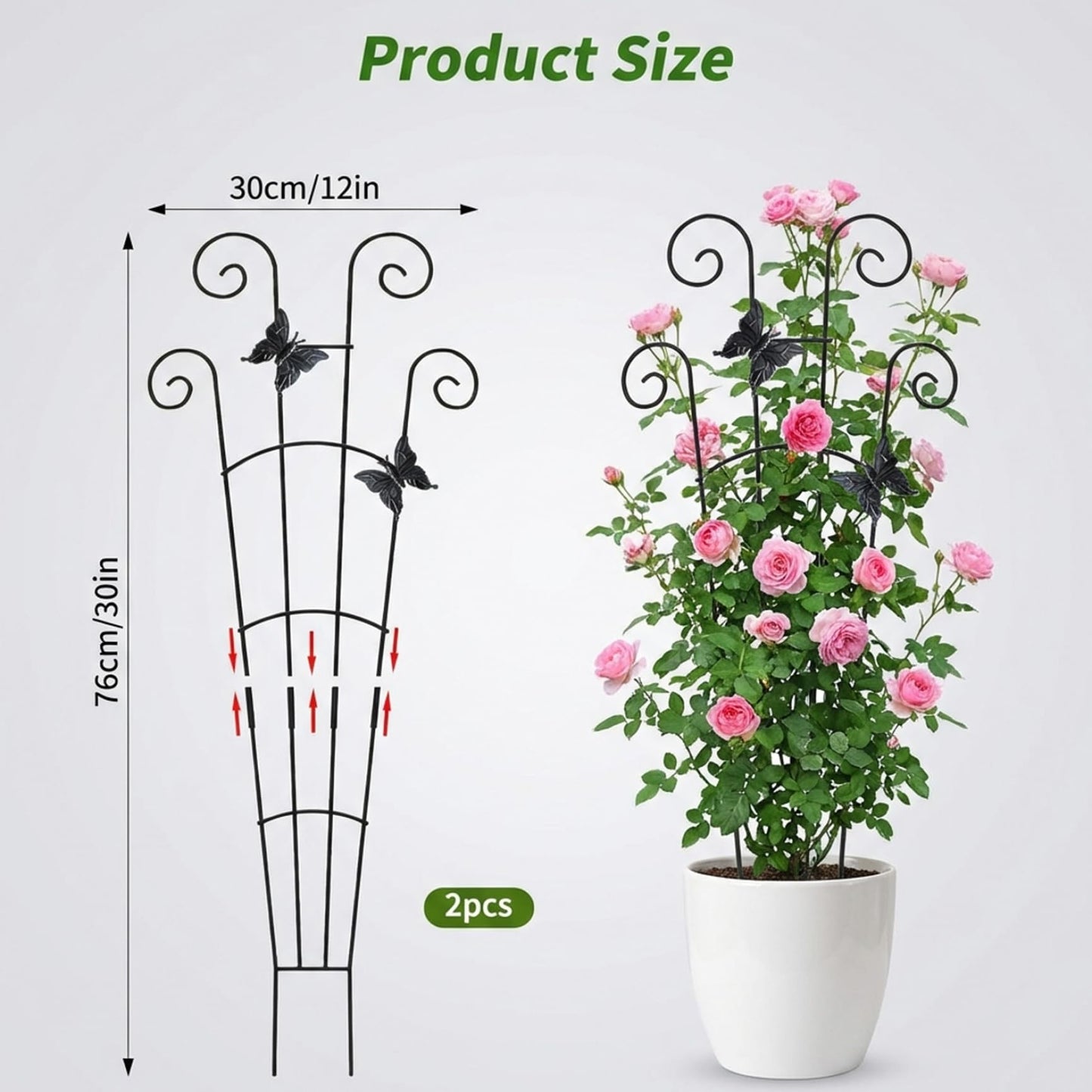 Xoeryoy 2 Pack Trellis for Potted Plants, 30 Inch Tall Butterfly Indoor Plant Trellis, Expandable & Rust-Resistant Metal Climbing Support for Vines, Indoor Outdoor Garden