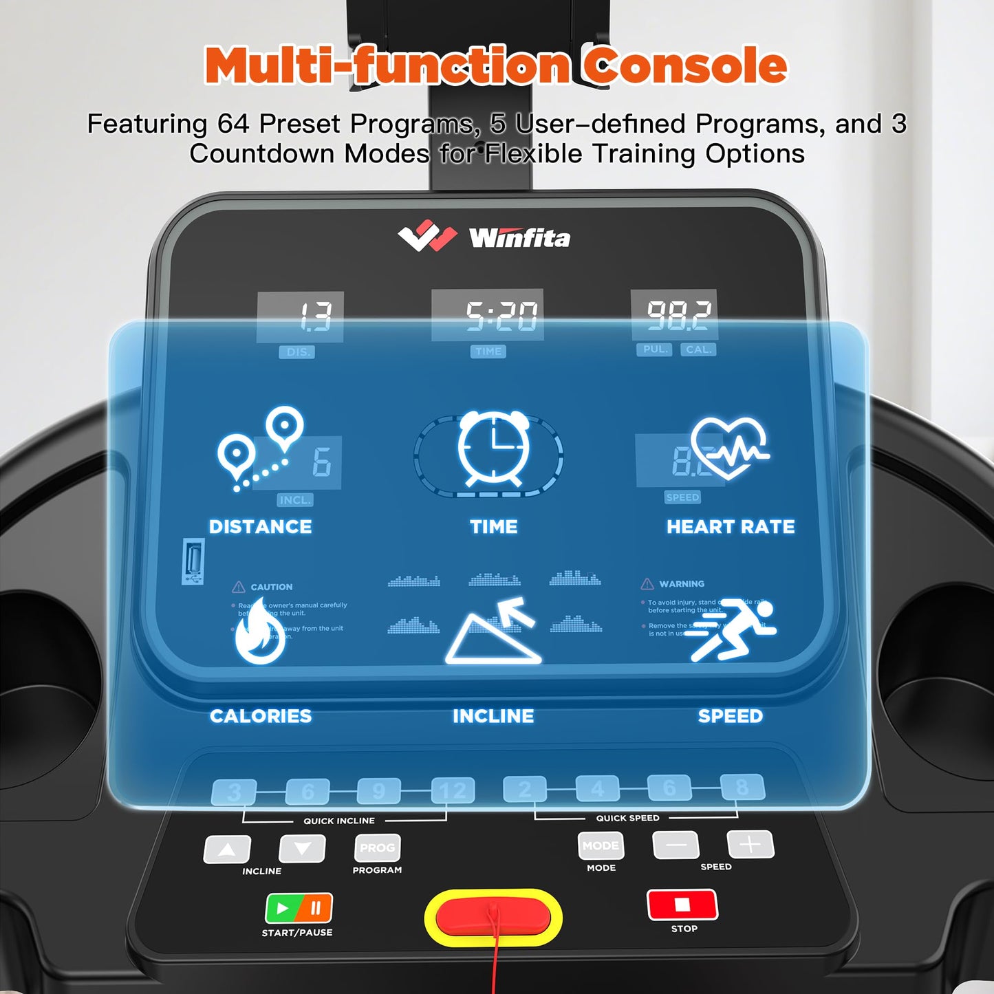 Winfita 3.5HP Incline Treadmill for Home, 300 lbs Weight Capacity Folding Treadmill with 0-12% Auto Incline, 14'' Large Display Running Machine with 8 MPH Speed, Wide Belt, App, Heart Rate