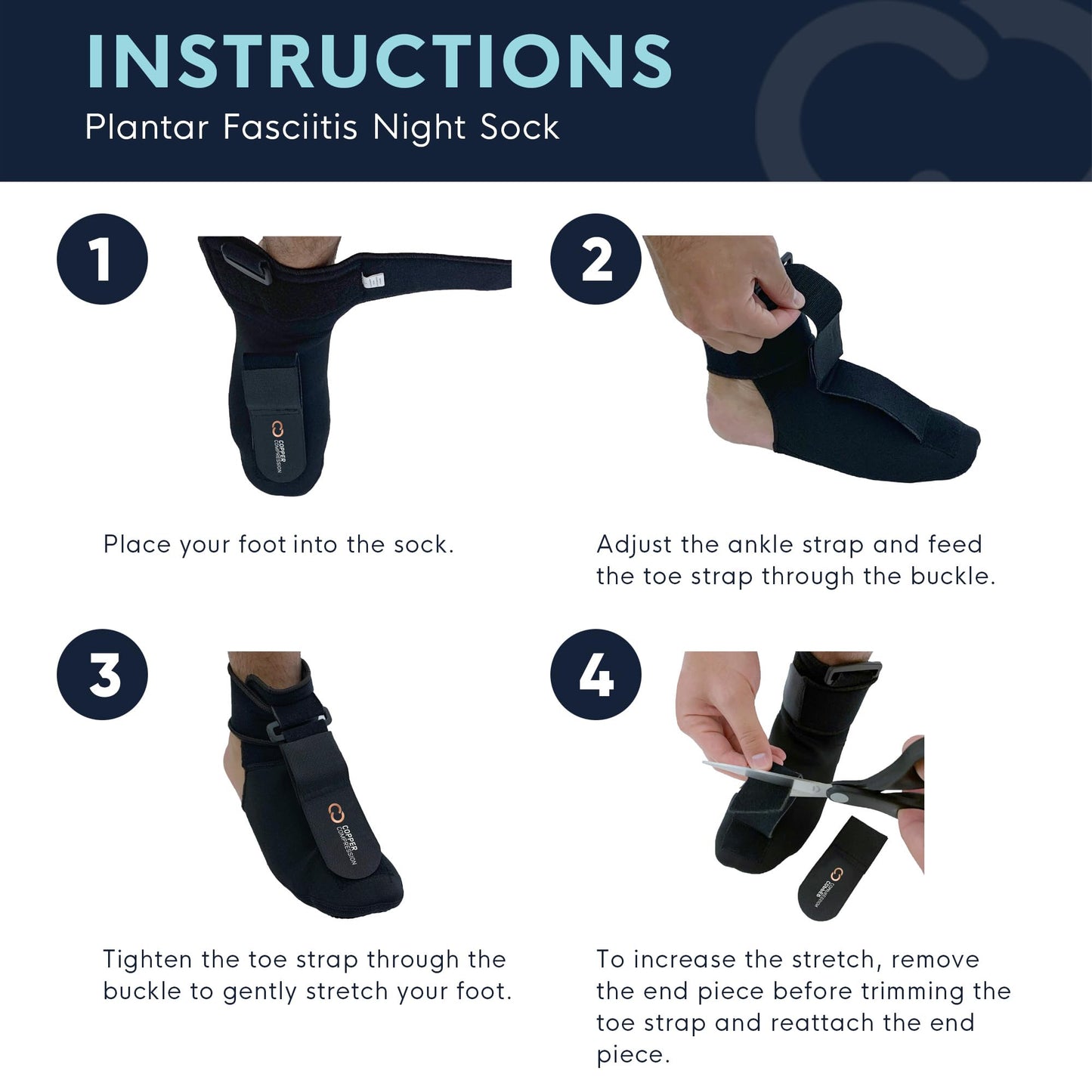 Copper Compression Plantar Fasciitis Night Sock. Soft Foot Stretching Boot for Foot Pain and Metatarsalgia. Recovery While You Rest and Sleep. Dorsal Support to Help Flex Your Right or Left Foot.