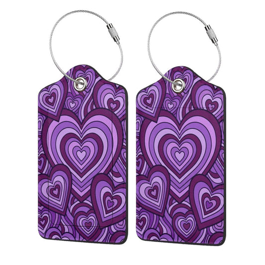 2 Pcs PU Leather Luggage Tags for Suitcases, Purple Tie Dye Travel Bag Tag with Privacy Cover ID Card and Metal Loop for Carry On Backpack