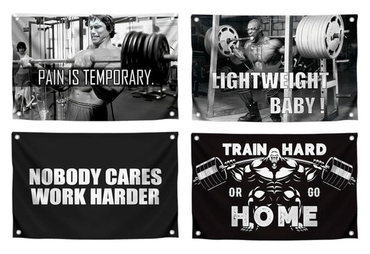 Set of 4 Motivation Gym 3x5 Polyester Flags with Four Brass Grommets - Inspire Your Workout with Single Sided Banner - Home Gym Decor for Room Guys and Man - Stay Motivated with Cool Motivation Art
