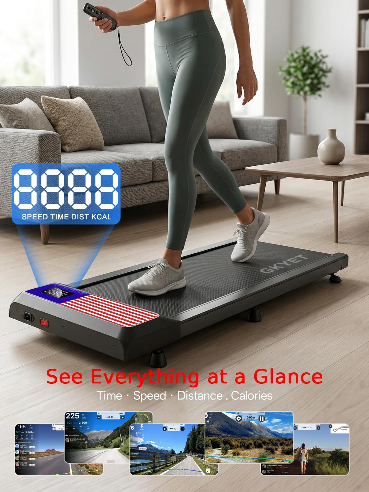 Walking Treadmill Pad with 8% Incline for Home, Under Desk Treadmill for Home Office, 2.5HP Quiet Portable Walking Mat, 265 lbs Capacity, Compact Treadmill for Small Spaces with 15" x 35.4" Belt