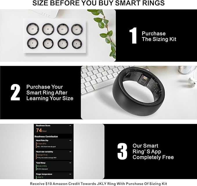 Smart Ring, Activity Trackers, Sleep Ring, Fitness Tracking, Stress Tracker, Heart Rate, Meditation, Temperature, Respiratory, No App Subscription, Women, Men, iOS, Android (Golden, 10)