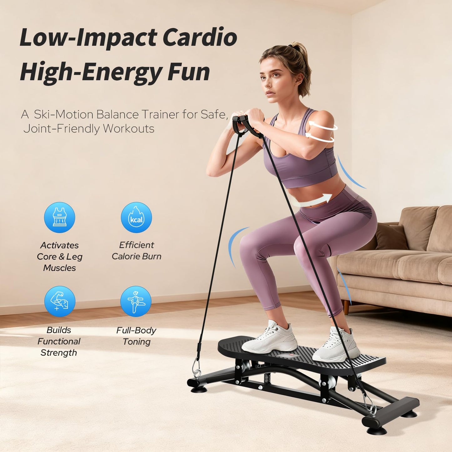 ZCMHAXJ Balance Board for Adults, Ski Machine Exercise Equipment with Resistance Bands, Rock Stepper Featuring LCD Monitor, Portable Wobble Board or Full Body Workout at Home Gym
