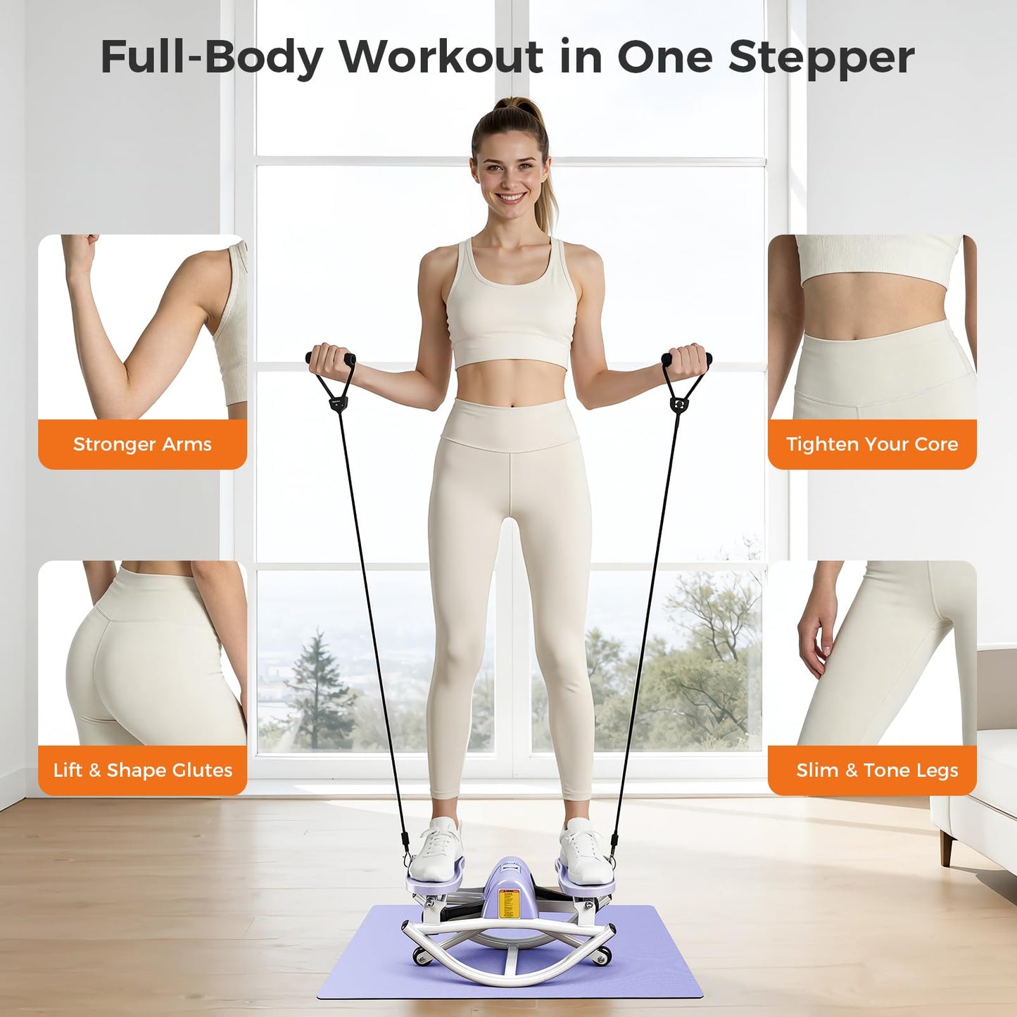 Rock Stepper Side to Side Low Impact Stair Stepper, Side Steppers for Exercise at Home with Resistance Bands & Non-Slip Mat – Exercise Step Balance Board Workout Equipment for Apartment & Living Room