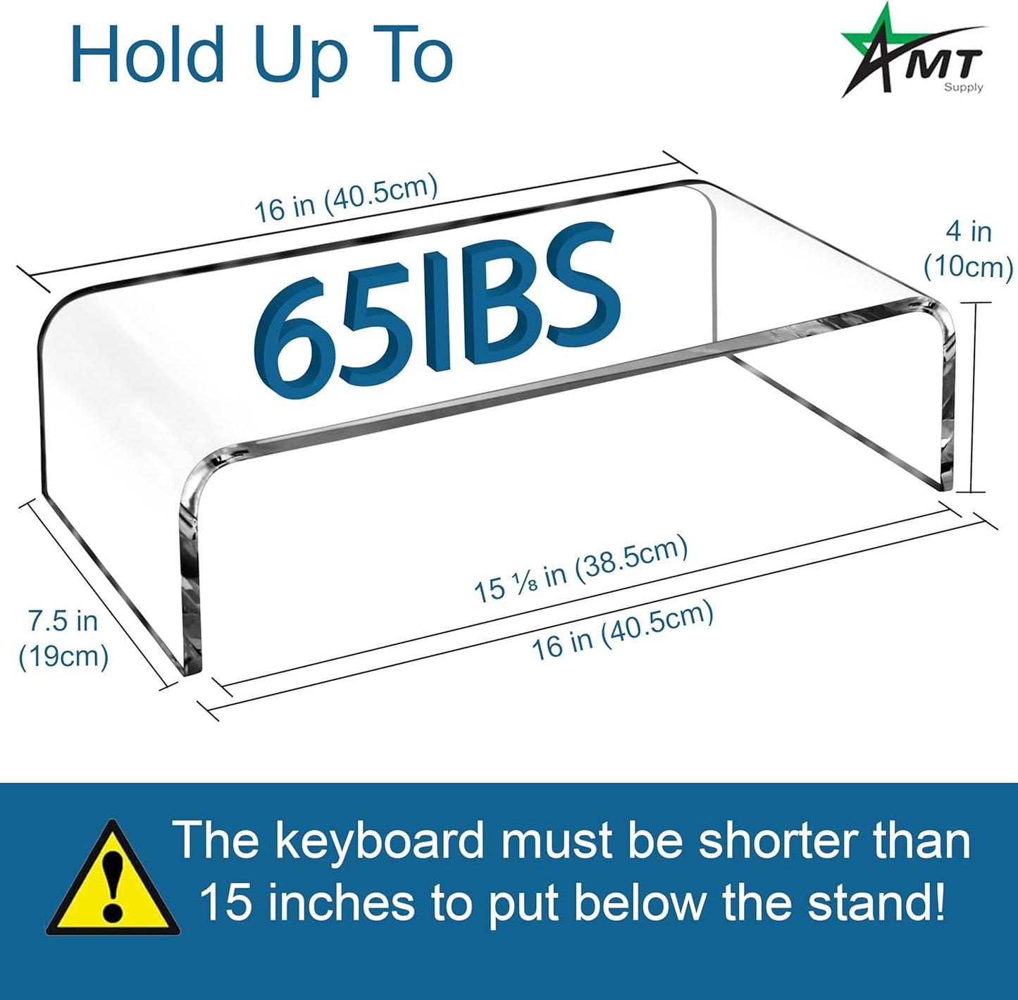 16 Inch AMT Acrylic Laptop Monitor Stand, Computer Riser with Cat Keyboard Protector, Space-Saving Design, Extra
