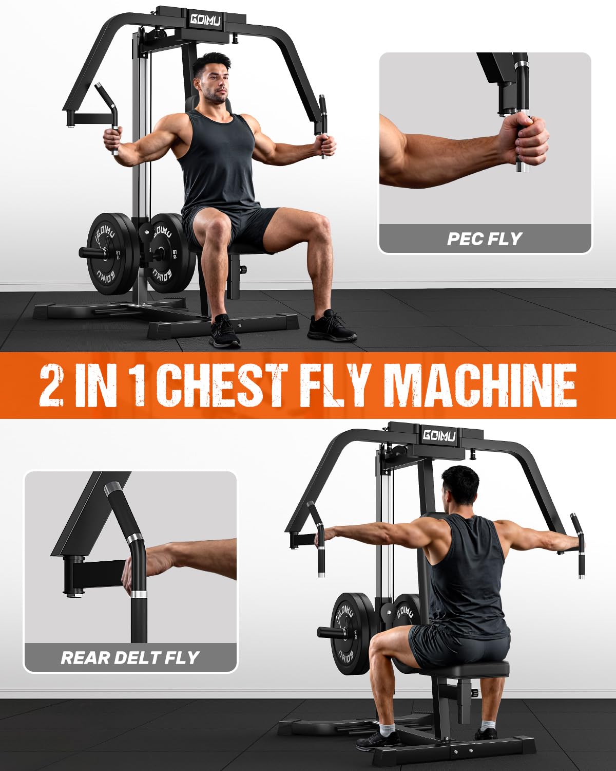 GOIMU Chest Fly Machine, CF01 PEC Fly and Reverse Delt Machine, Adjustable Upper Body Workout Equipment for Pectoral and Rear Deltoid, Chest Machine with Band Pegs for Home Gym