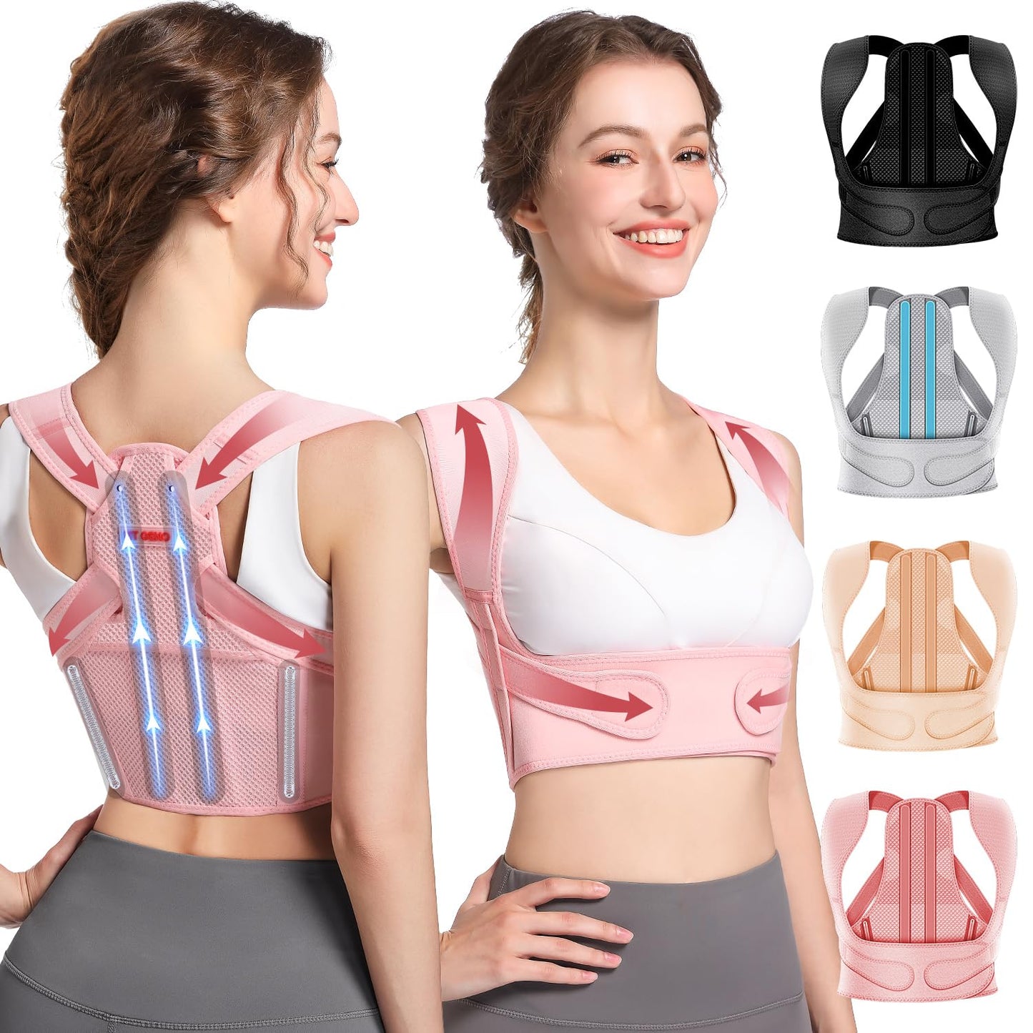 Fit Geno Posture Corrector for Women: Adjustable Lightweight Upper Back Brace for Neck Shoulder & Upper Back Pain Relief - Improve Posture Correct Hunchback Slouching Kyphosis Invisible Under Clothes (M/L Under Bust 32"-45")