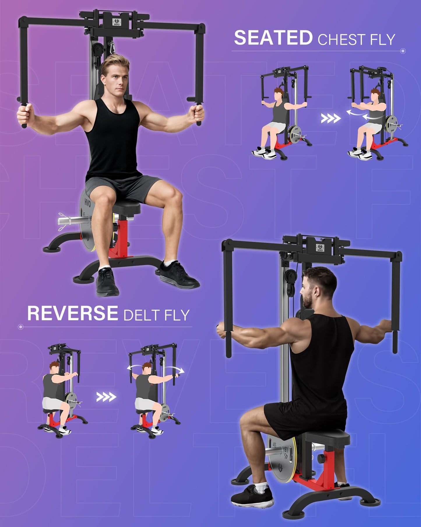 HVO Chest Fly Machine PEC: Deck Fly and Reverse Delt Machine Adjustable Upper Body Home Gym Ab Workout Butterfly Machine for Chest, Back, Pectoral, Rear Deltoid and Shoulder Training Red